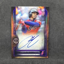 Francisco Lindor 2020 Topps Tribute Purple Tribute To Great Hitters Auto #11/50