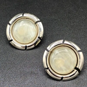 Vintage Sarah Cov Ohrclips silberfarben Plexiglas Mitte groß rund 1,5" - Bild 1 von 8