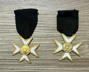 Pair Of Vintage Masonic Knights Templar Order of Malta Medal Ribbon Free Masons - Picture 1 of 7
