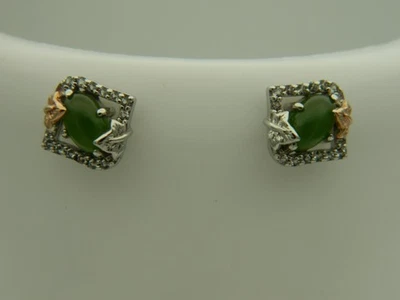 Clogau Silver & 9ct Rose Gold Ivy Lead Green Jasper Stud Earrings RRP £179.00 - image 1 of 4