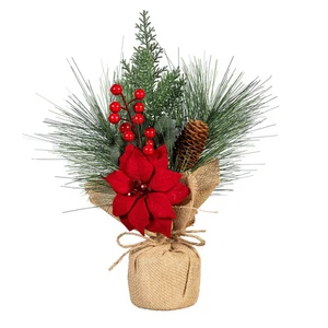 Holiday Poinsettia Faux Floral Table Decor Artificial in Pot, 15"H - Picture 1 of 1