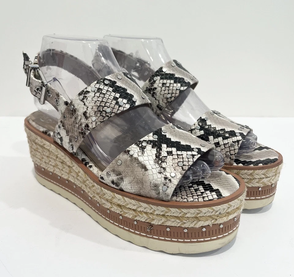 Vince Camuto Marsa Platform Wedge Sandals Faux Snakeskin Studded Jute Women 7.5 - Image 1 of 4