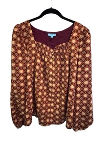Blusa Draper James Geo Print Manga Larga Cuello Cuadrado Talla X-Grande - Imagen 1 de 7