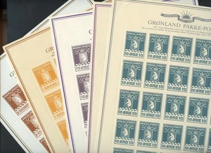 (1510) GREENLAND - set of 5 full sheets 'PAKKE-PORTO' as official reprints - Picture 1 of 24