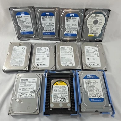 Bundle of 11 Assorted/Mixed 3.5" Hard Drives Sata -AS IS- Seagate , WD 80-500GB - Image 1 of 4