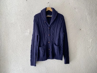 SUÉTER CÁRDIGAN POLO RALPH LAUREN AZUL MARINO CACHEMIR TEJIDO CON CABLE CUELLO CHAL S/M Foto 1 de 4