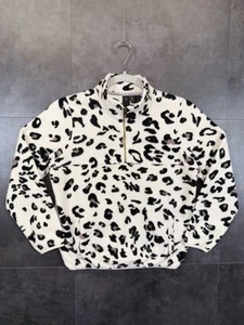 Volcom Womens Sweater 1/4 Zip Pullover Pockets Logo White Leopard Size M - Picture 1 of 23