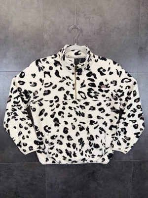 Volcom Womens Sweater 1/4 Zip Pullover Pockets Logo White Leopard Size M - Image 1 of 4
