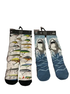 NEU! Odd Sox Fischköder und JAWS Crew-Socken Herren Größe 6-13 Strick 2 Paar Set - Bild 1 von 11