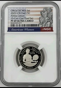 2025 S ALTHEA GIBSON CLAD PROOF AWQ NGC PF 69 FIRST RELEASES ⭐OFFICIAL MINT SET⭐ - Picture 1 of 3