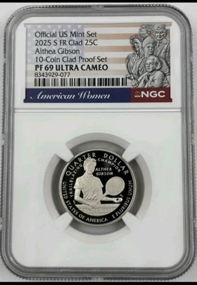 2025 S ALTHEA GIBSON CLAD PROOF AWQ NGC PF 69 FIRST RELEASES ⭐OFFICIAL MINT SET⭐ - Image 1 of 3