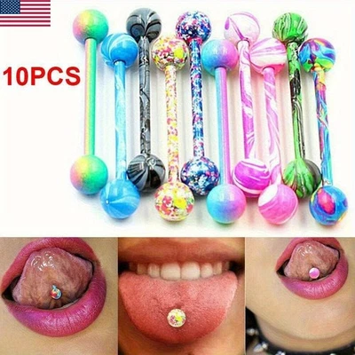 Colorful Nipple Piercing Rings 10PCS Stainless Steel Ball Barbell Tongue Rings - Image 1 of 4
