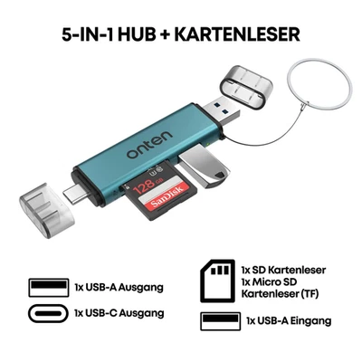 5in1 USB-C & USB-A Kartenleser SD TF USB 3.0 OTG 5Gbps Adapter Dual-Stecker Hub - Bild 1 von 4