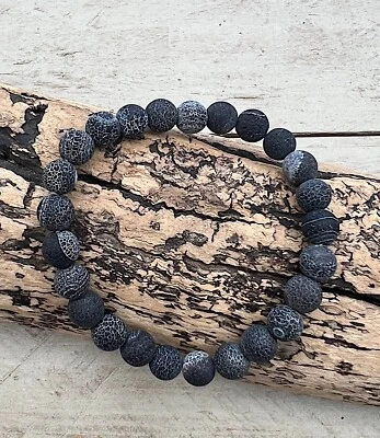 Damen Perlen Armband Perlenarmband elastisch  7mm Achat schwarz D5,5cm NEU - Bild 1 von 4