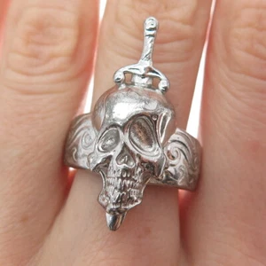 HARD JEWELRY 925 Sterling Silver Hallucinogenic Nightmare Skull Ring Size 9.25 - Picture 1 of 8