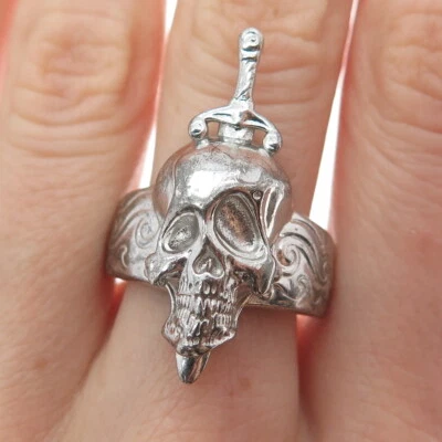 HARD JEWELRY 925 Sterling Silver Hallucinogenic Nightmare Skull Ring Size 9.25 - Image 1 of 4