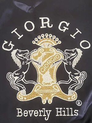 Винтажная мужская атласная куртка-бомбер 80-х Giorgio Beverly Hills темно-синий цвет размер L - Изображение 1 из 4