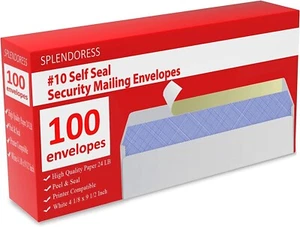 100 Mailing Envelopes Self Seal Letter Size #10 White Windowless Security Tinted - Picture 1 of 6