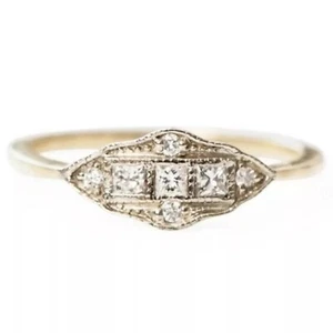 Anillo de boda Art Deco de tres piedras de oro blanco de 14 quilates con diamantes creados en laboratorio de princesa FN - Imagen 1 de 7