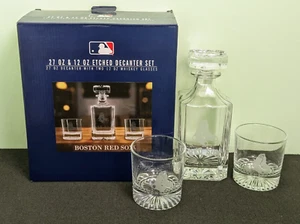 Boston RED SOX Etched Glass Decanter (27oz) & Two Rocks Glasses (12oz) Set, 2024 - Picture 1 of 8