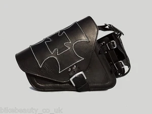 Black Leather Maltese Cross Pannier Saddle Bag fits Harley Davidson Sportster - Picture 1 of 9