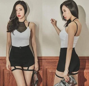 Damen sexy Shorts Hotpants kurz Hose Riemchen Sommer Cut-out Gothic Party SM - Bild 1 von 12