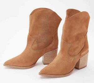 SCHUTZ Boots 8.5 TESSIE Honeycomb Suede Booties Western Pointed Toe Pull On - Picture 1 of 7