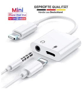 Audio 2in1 Adapter für Apple IPhone Splitter auf Klinke Aux 3,5mm Kopfhörer Weiß - Bild 1 von 6