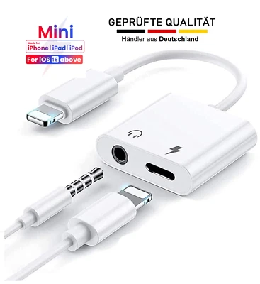 Audio 2in1 Adapter für Apple IPhone Splitter auf Klinke Aux 3,5mm Kopfhörer Weiß - Bild 1 von 4