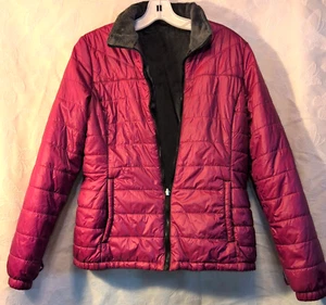 Free Country Womens Jacket M Berry Pink Reversible Fleece Zip Up Quilted Puffer - Picture 1 of 6