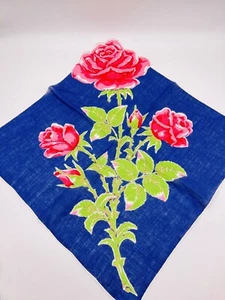 Vintage rosa Rosen Stiel Blume gewellter Rand Taschentuch gerollter Saum Taschentuch - Bild 1 von 6