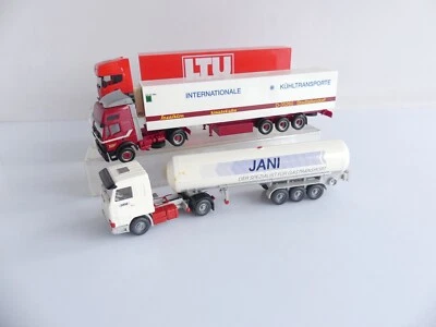 HERPA 1:87 / 3 CAMIONS SCANIA X 2 / MERCEDES X 1 + REMORQUES - Photo 1/4
