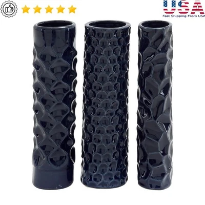 Juego de 3 jarrones de cerámica azul oscuro decoración del hogar patrones abstractos de mesa nuevos Foto 1 de 4