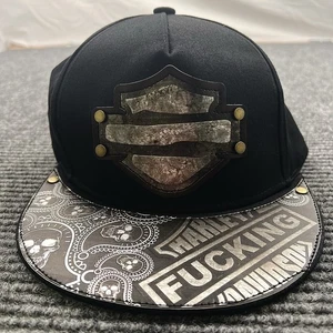 Gorra de camionero negra hecha a mano de cuero personalizada Harley Fuckin Davidson Snapback - Imagen 1 de 5
