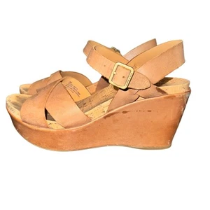 Kork Ease Ava 2.0 Wedge Sandals Women's Size 8 M Tan Leather Adjustable Strap - Picture 1 of 8