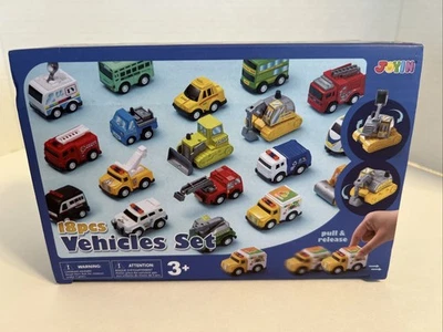 JOYIN 18 Pcs Pull Back City Cars and Trucks Toy Vehicles Set, Friction Powered - Image 1 of 4