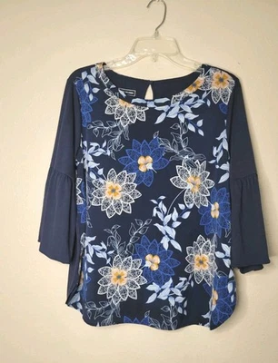 Van Heusen Women's Floral Top 3/4 Flare Sleeve Blouse Career Casual Shirt Sz L - Imagem 1 de 4