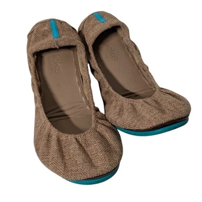 Sapatilhas de balé veganas femininas Tieks Brentwood tamanho 9 bege tecido natural dobrável - Imagem 1 de 4