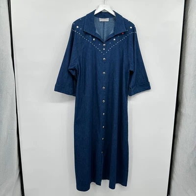 Vestido midi de mezclilla vintage grandes bolsillos con tachuelas Western Cottagecore Prairie EE. UU. Foto 1 de 4