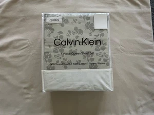 NEW 4pc Calvin Klein Queen Sheet Set Nature SHADOW PEONY GREEN 100% Cotton - Picture 1 of 5