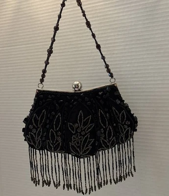 VINTAGE Floral Beaded Small Evening ￼ Purse Double Beaded Straps.￼ - Image 1 of 4