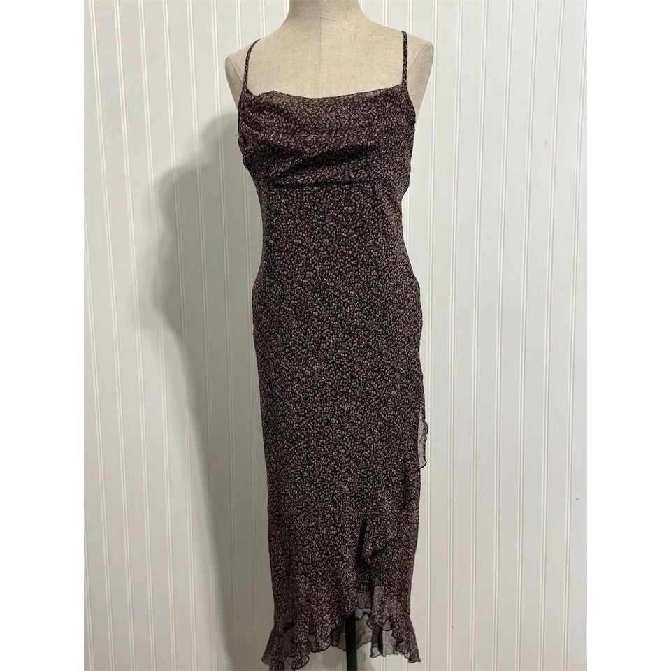 Винтажный Rampage 13 L капот шеи скольжения платье микро цветочный оборки Y2K 90-х гранж Midi - Изображение 1 из 4