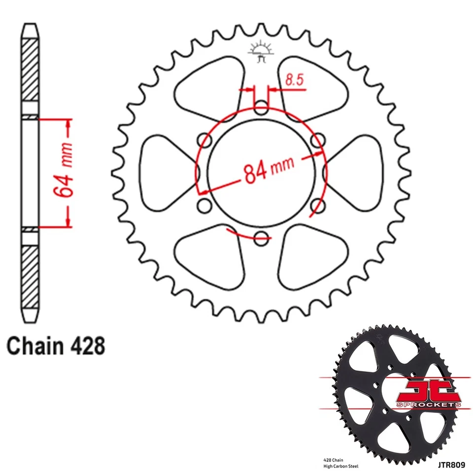 Roda dentada traseira de aço JT 428 passo 47 dentes Suzuki TC100 (1973-1977) - Imagem 1 de 2