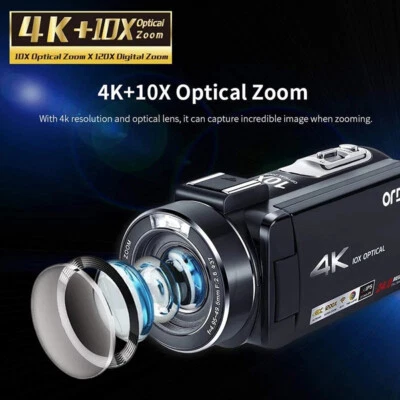 Digital Hd Video 4K Camera 10X Optical Zoom Recorder Camcorder Black DV Handycam - Image 1 of 4