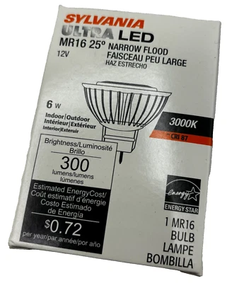 SYLVANIA LED6MR16/DIM/830/NFL25 NARROW FLOOD LIGHT BULB LAMP 6W 12VDC - Image 1 of 4