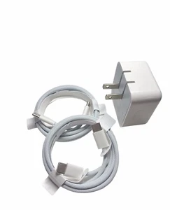 Dual USB-C Port Fast Wall Charger 35W w/ 2x Braided USB C-C Cable iPhone 15 / 16 - Picture 1 of 6