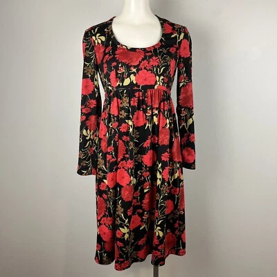 Vestido De Colección Años 70 Cintura Imperio Rojo y Negro Estampado Rosa Grette California Para Mujer Talla M Foto 1 de 4