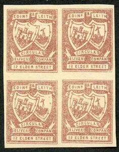 CD13 1/4d rotbraun Circular Delivery 12 Elder Street Block 4 ohne Gummi - Bild 1 von 1