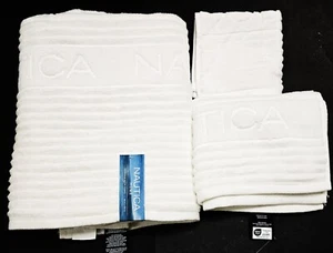 NEW NAUTICA HERITAGE WHITE 3D LOGO STRIPE COTTON BATH,HAND TOWEL OR WASHCLOTH - Picture 1 of 18