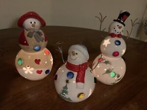 Snowman Family 3pc Jeweled Votive Candle Holder Softglow Christmas 8" tall